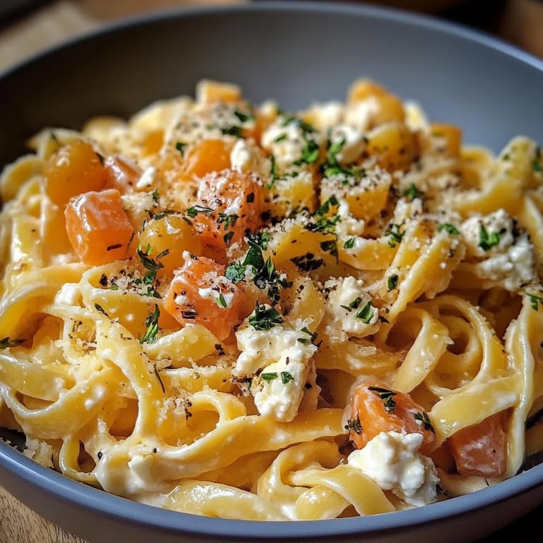 Schnelle Feta-Kürbis-Pasta