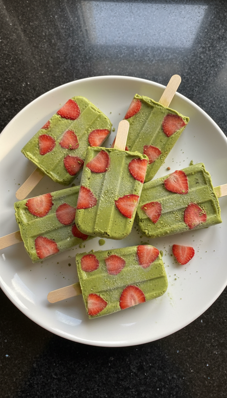 Kühle Matcha Erdbeer Popsicles​