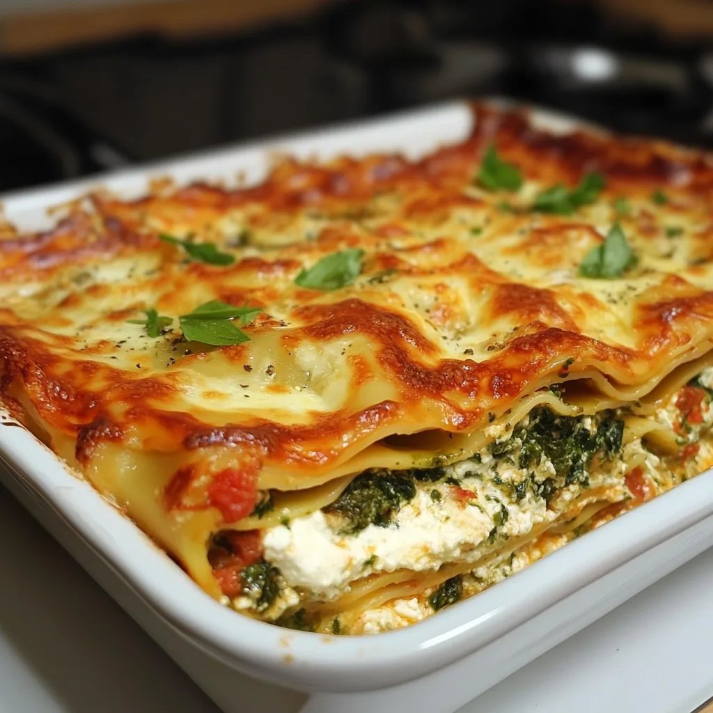 Spinatlasagne mit Feta und Tomaten