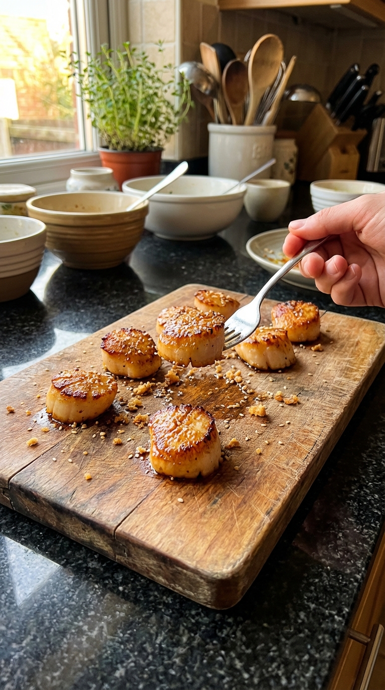 Sesam Ingwer Gebratene Jakobsmuscheln