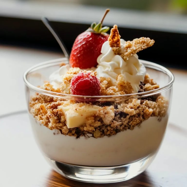 Bratapfel-Crumble mit Zimtcreme im Glas