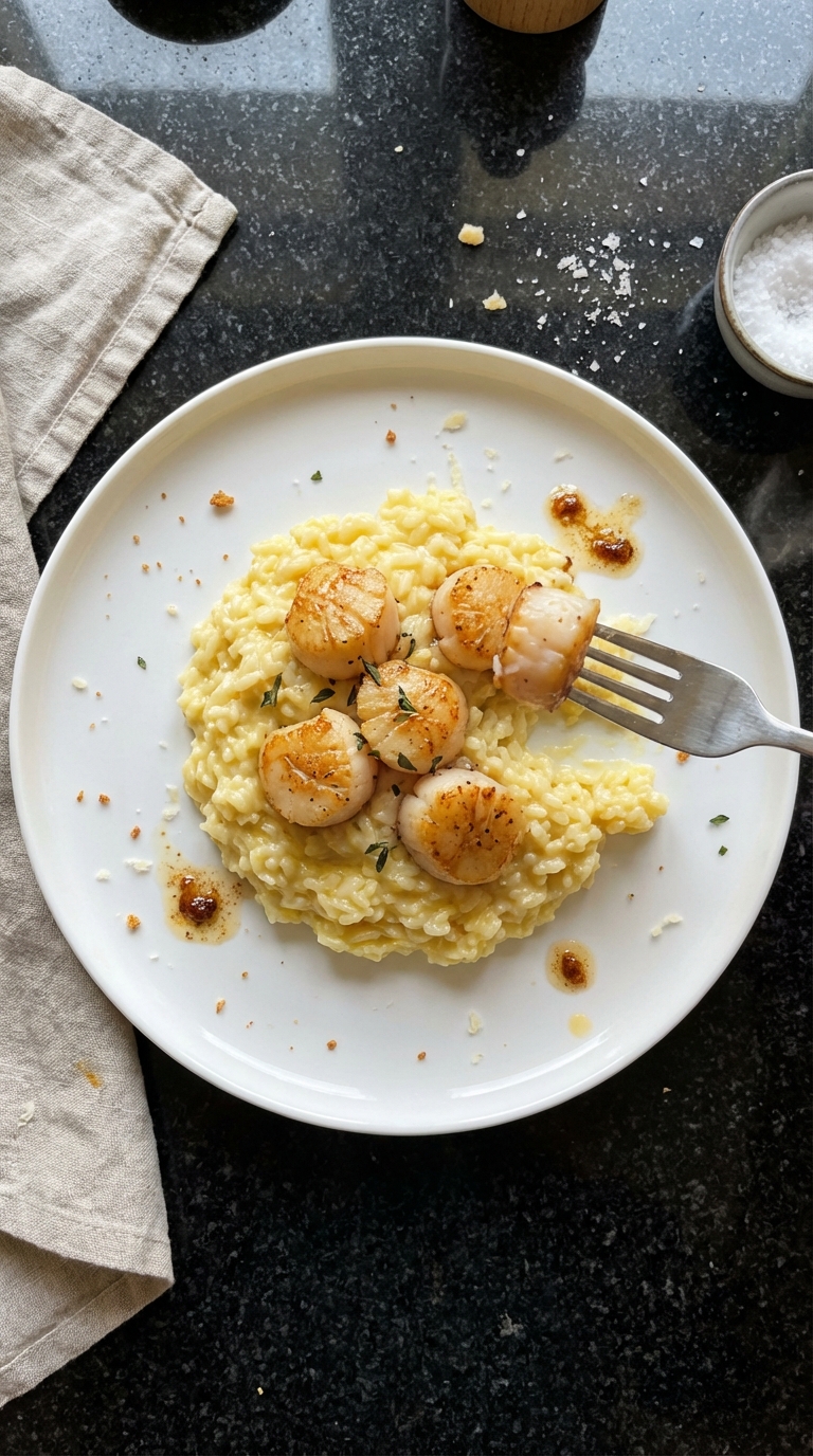 Gebratene Jakobsmuscheln auf Risotto​