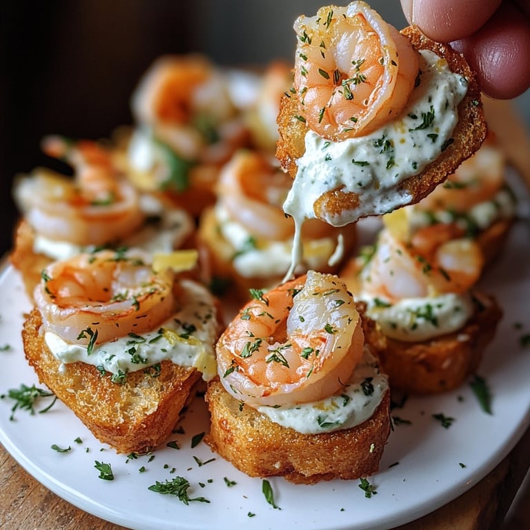 Canapes Fingerfood mit Garnelen und Zitronen-Joghurt