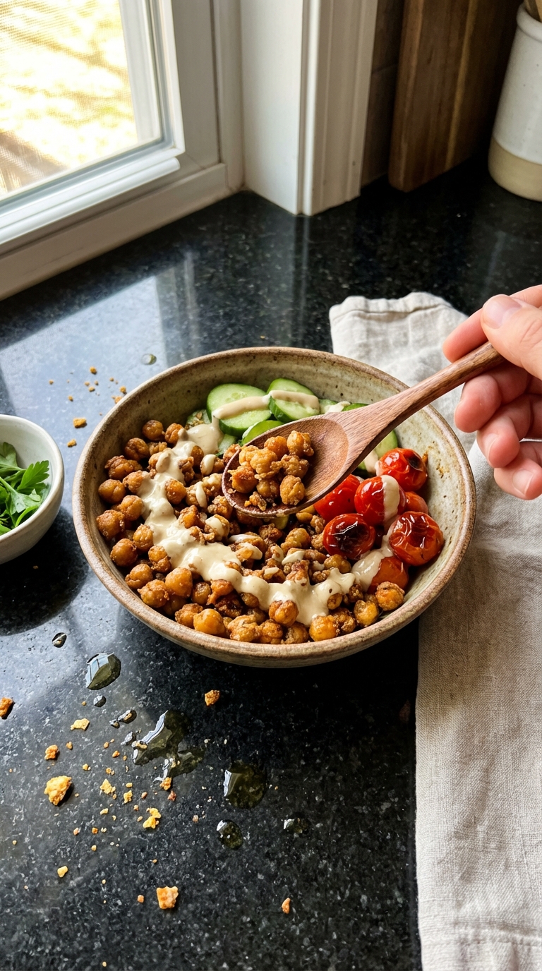Mediterrane Geröstete Kichererbsen Bowl