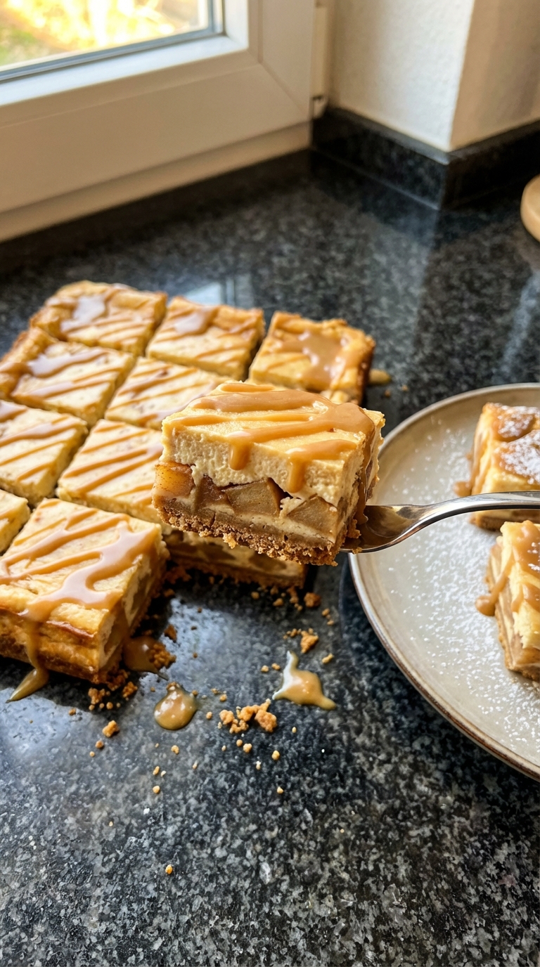Karamell Apfel Käsekuchen Riegel​