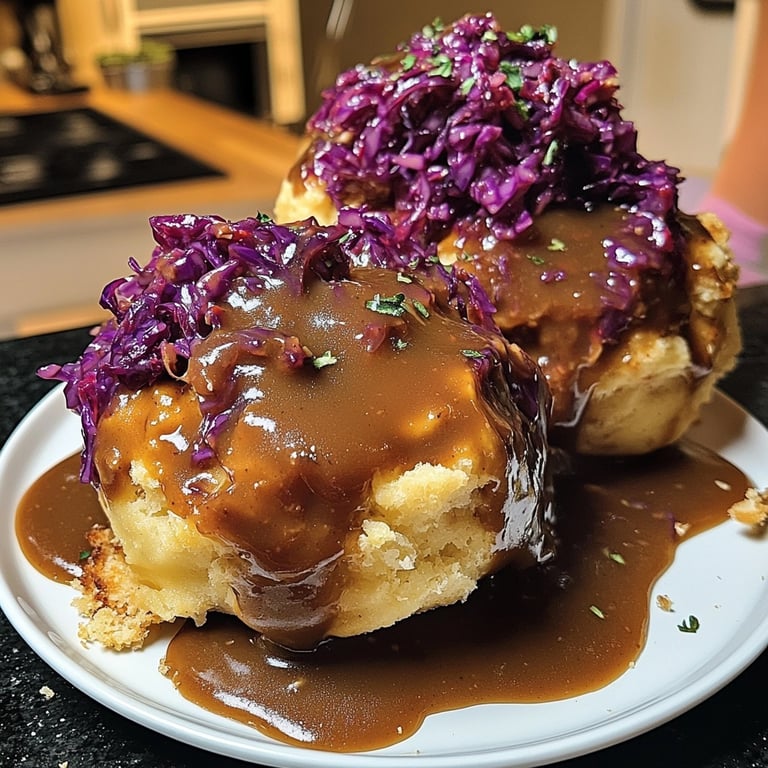 Saftige Semmelknödel mit Rotkohl & Bratensoße