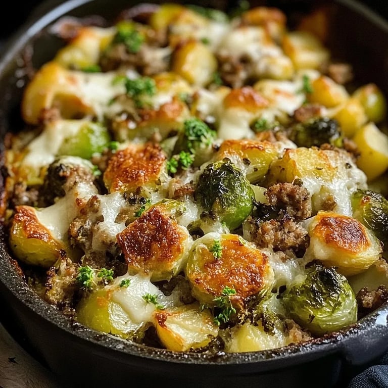 Rosenkohl-Auflauf mit Kartoffeln und Hackfleisch